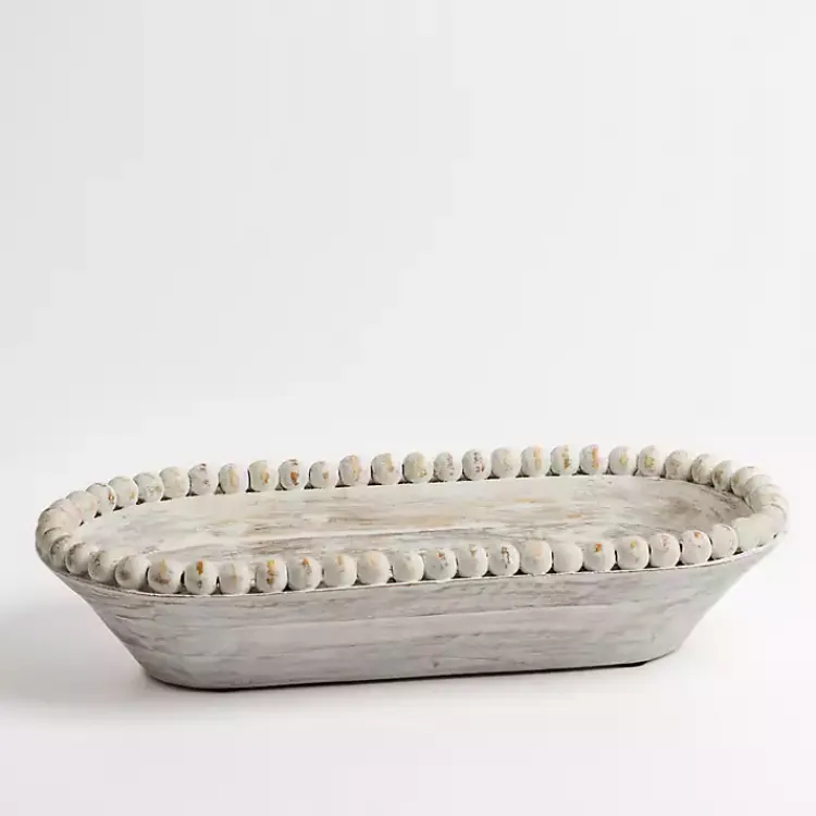 Decorative Bowls & Jars>Kirklands Home Beaded Wood Dough Bowl White