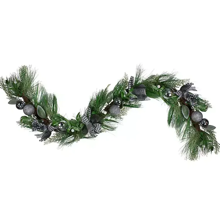 Arrangements & Greenery>Kirklands Home White Berries & Houndstooth Bows Christmas Garland