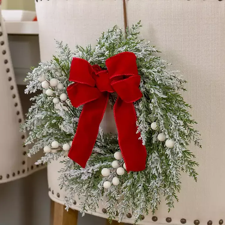 Wreaths>Kirklands Home White Berry and Red Bow Mini Wreath
