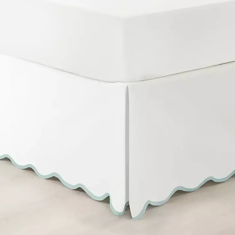 Kirklands Home White Blue Scalloped Coastal Queen Bed Skirt Best
