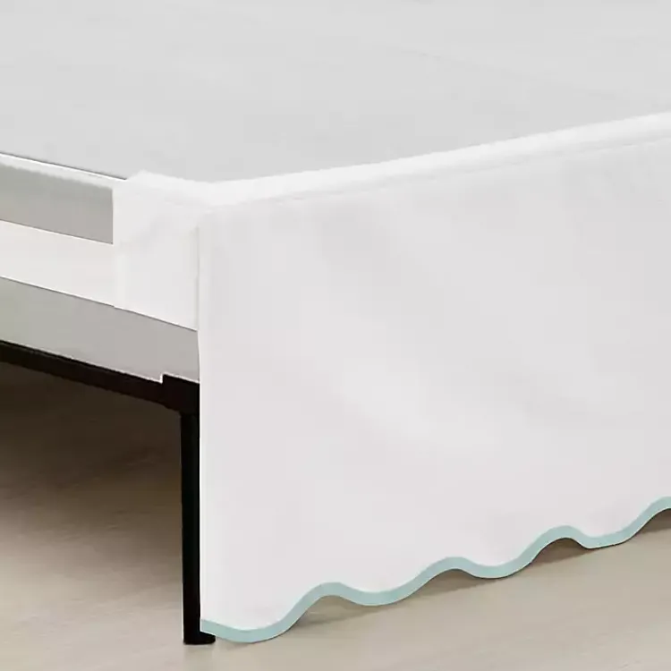 Kirklands Home White Blue Scalloped Coastal Queen Bed Skirt Best
