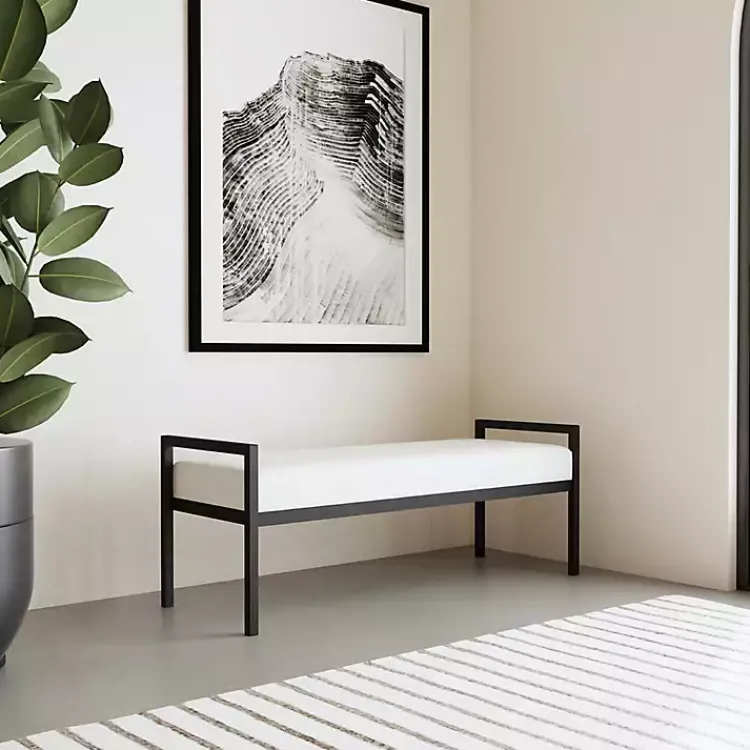 Kirklands Home Boucle Black Metal Bench White Best
