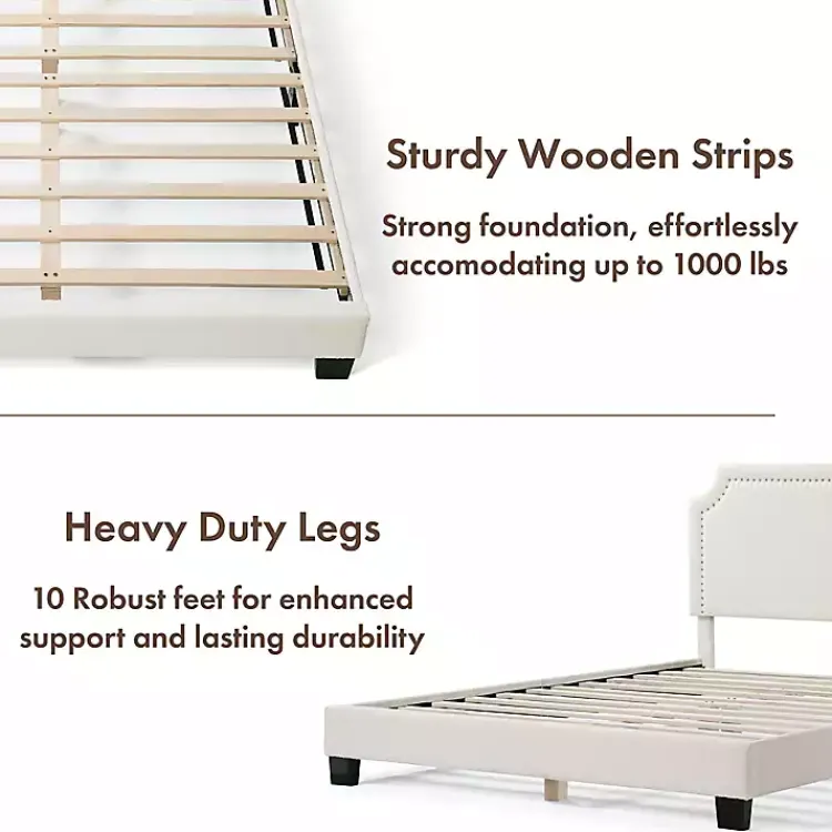 Kirklands Home Boucle Scalloped Corey Queen Platform Bed White Discount