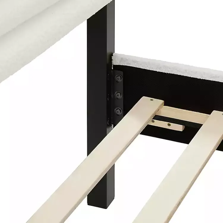Kirklands Home White Boucle Upholstered Black Canopy Queen Bed Discount