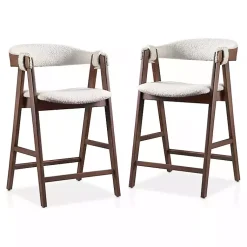 Kirklands Home Boucle Wood Penny Counter Stools, Set of 2 White Online