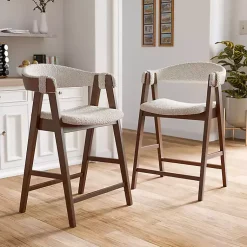 Kirklands Home Boucle Wood Penny Counter Stools, Set of 2 White Online