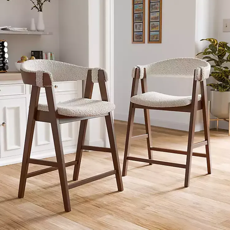 Kirklands Home Boucle Wood Penny Counter Stools, Set of 2 White Online