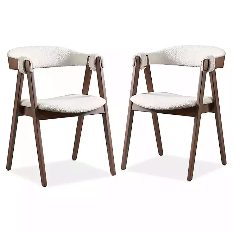Kirklands Home Boucle Wood Penny Dining Chairs, Set of 2 White Outlet