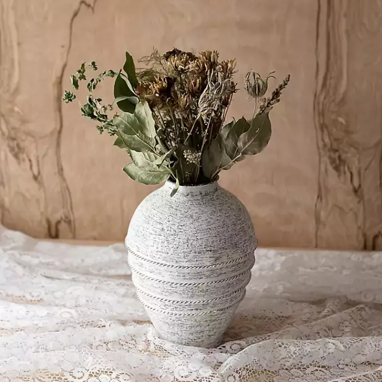 Vases>Kirklands Home White Braided Stripe Metal Vase
