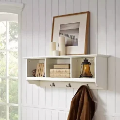 Kirklands Home White Brenna Storage Shelf with Hooks