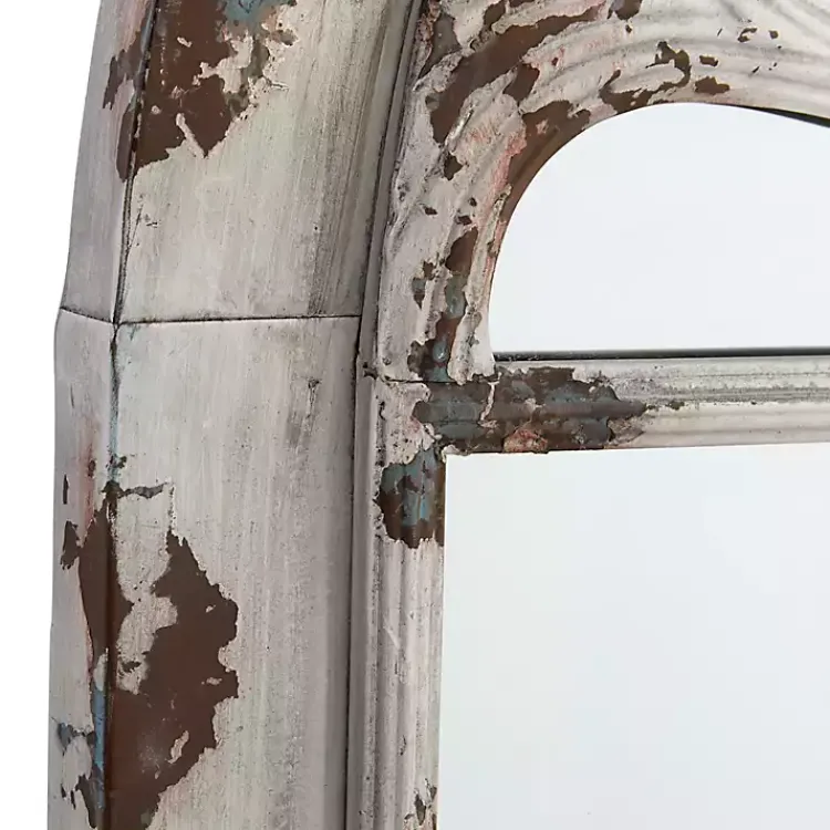Kirklands Home White Brown Rustic Window Iron Frame Wall Mirror Sale