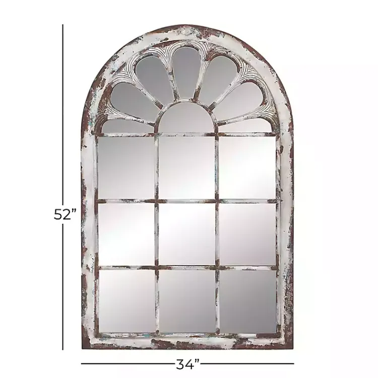 Kirklands Home White Brown Rustic Window Iron Frame Wall Mirror Sale
