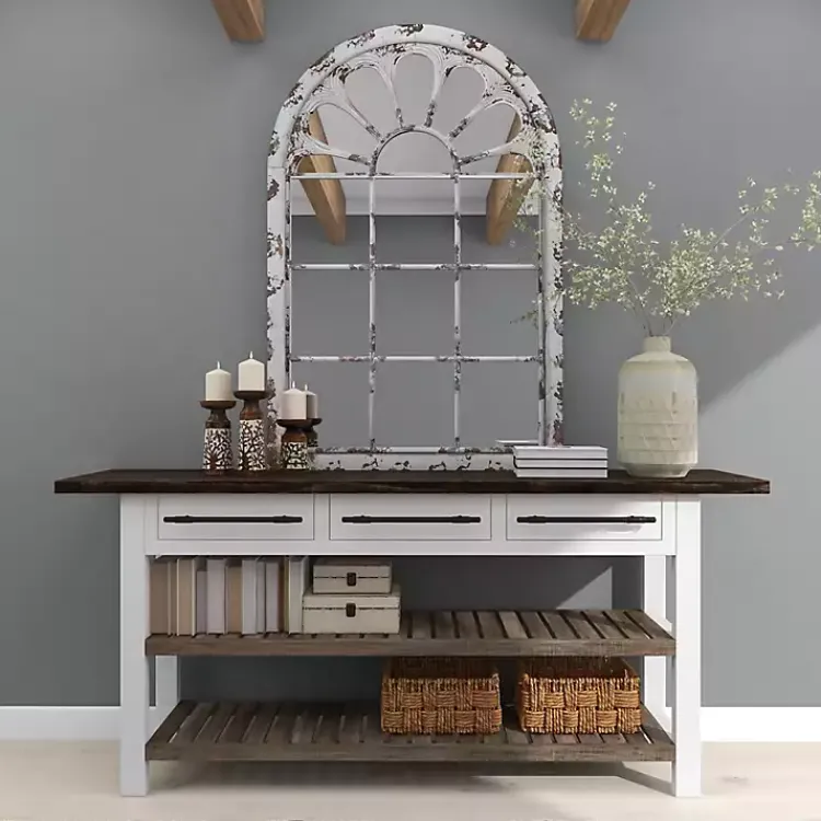 Kirklands Home White Brown Rustic Window Iron Frame Wall Mirror Sale