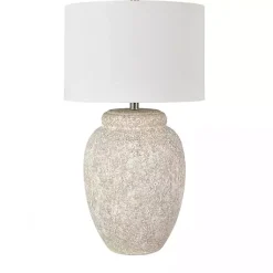 Kirklands Home White Brush Textured Table Lamp Ivory Discount