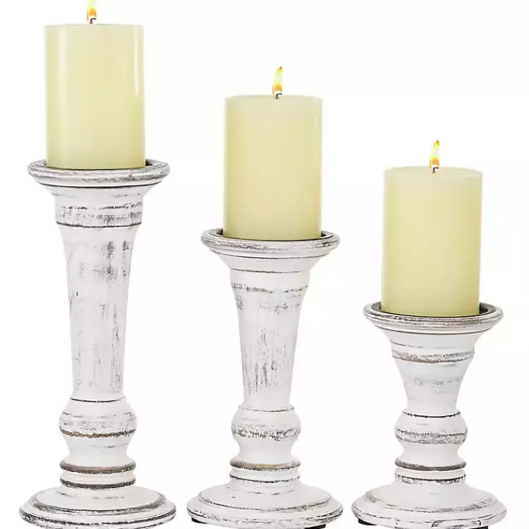 Candle Holders>Kirklands Home White Brushstroke 3-pc. Pillar Candle Holder Set