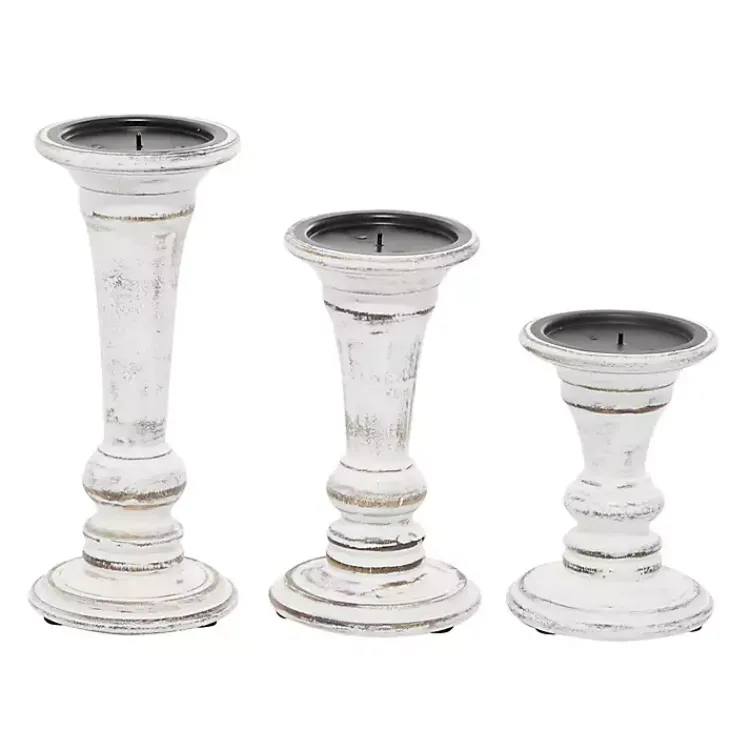 Candle Holders>Kirklands Home White Brushstroke 3-pc. Pillar Candle Holder Set