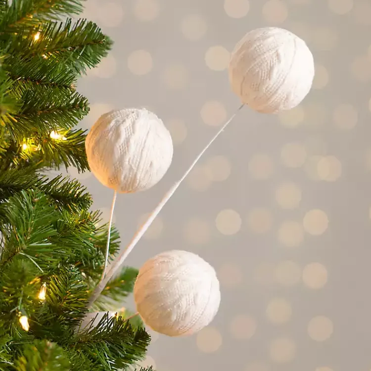 Christmas Tree Decorations>Kirklands Home Cable Knit Ball Christmas Pick White