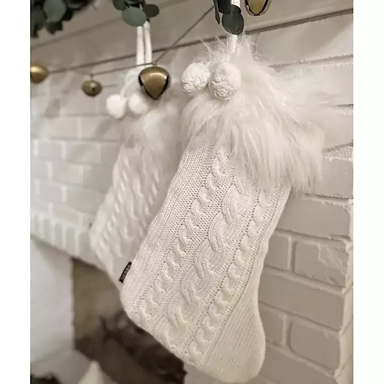 Christmas Stockings & Stocking Holders>Kirklands Home Cable Knit Stockings with Fur Trim, Set of 2 White