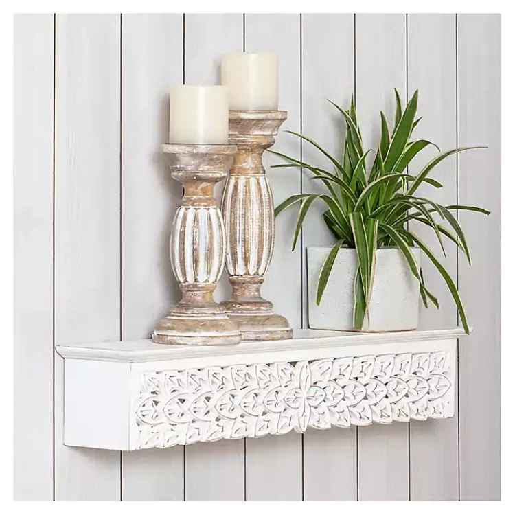 Kirklands Home White Carved Floral Decorative Wall Shelf Online