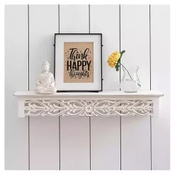 Kirklands Home White Carved Floral Wall Shelf