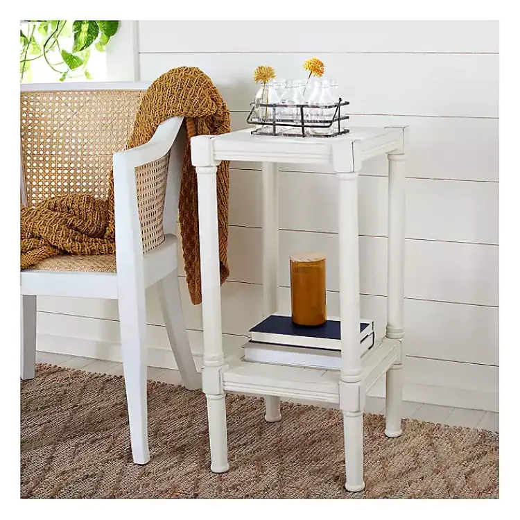 Kirklands Home Carved Pinewood Farmhouse Accent Table White New