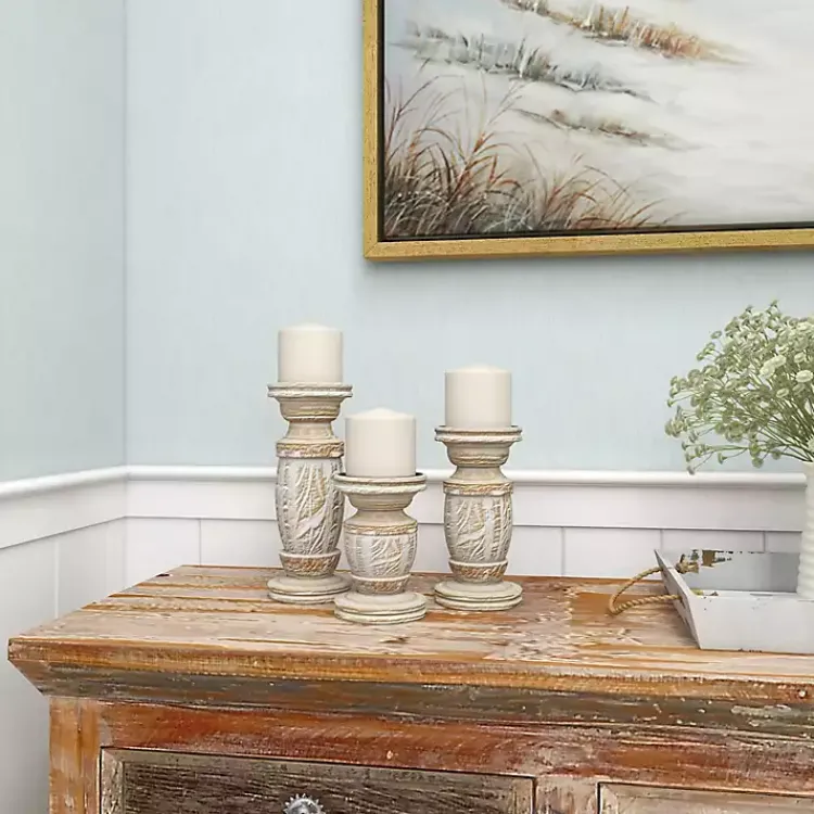 Candle Holders>Kirklands Home White Carved Wood Candle Holders, Set of 3