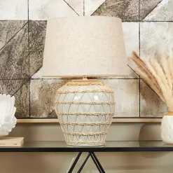 Kirklands Home Ceramic and Jute Woven Table Lamp White Hot