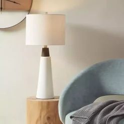 Kirklands Home Ceramic and Wood Cone Table Lamp White Outlet