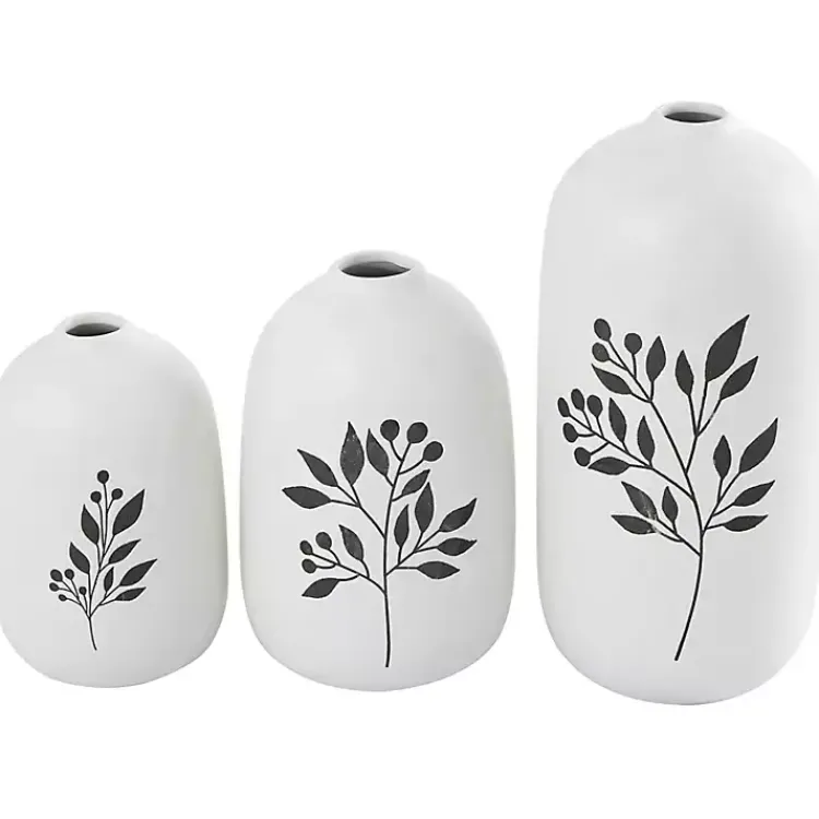 Vases>Kirklands Home White Ceramic Berry and Fern Vases, Set of 3