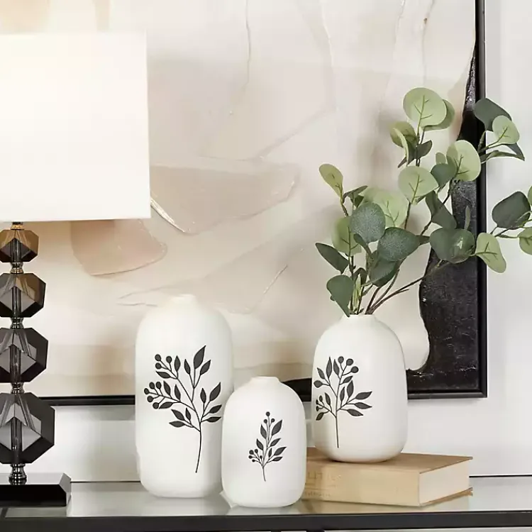 Vases>Kirklands Home White Ceramic Berry and Fern Vases, Set of 3