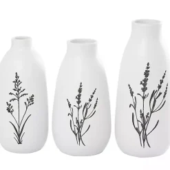 Vases>Kirklands Home White Ceramic Botanical Print Vases, Set of 3