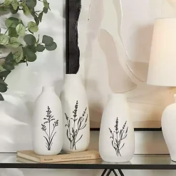 Vases>Kirklands Home White Ceramic Botanical Print Vases, Set of 3