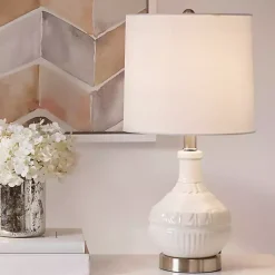 Kirklands Home Ceramic Embossed Table Lamp White