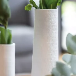 Vases>Kirklands Home Ceramic Flower Names Embossed Vase, 12 in. White
