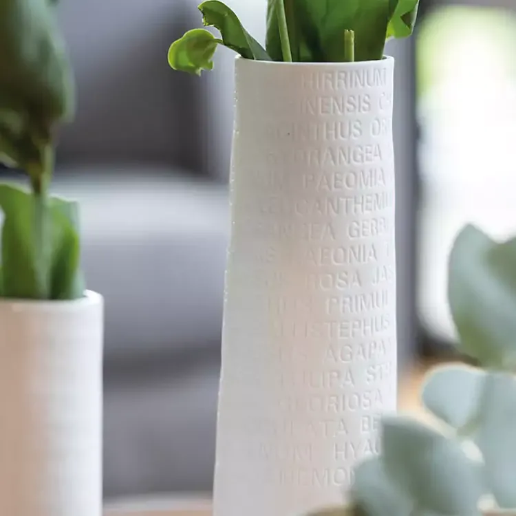 Vases>Kirklands Home Ceramic Flower Names Embossed Vase, 12 in. White