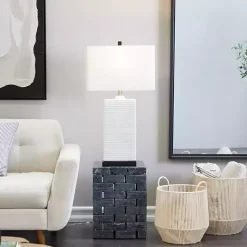 Kirklands Home Ceramic Fluted Rectangular Table Lamp White Discount