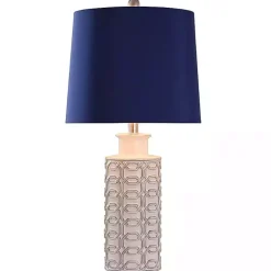 Kirklands Home White Ceramic Geometric Table Lamp with Shade Blue Online
