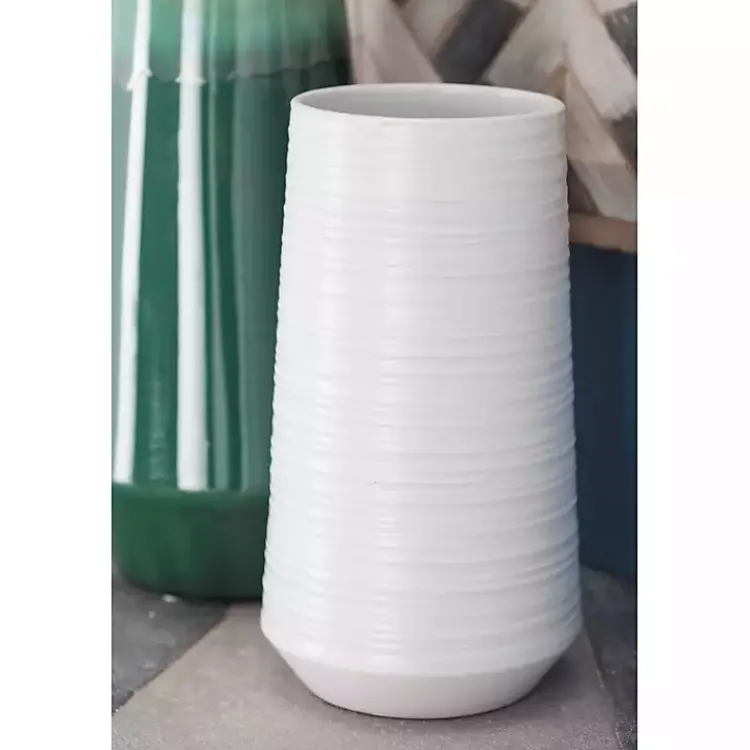 Vases>Kirklands Home Ceramic Ribbed Vase, 12 in. White