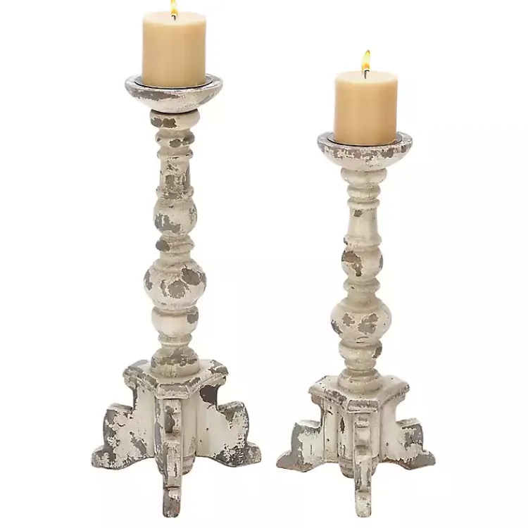 Candle Holders>Kirklands Home Chipped Wood Pillar Candle Holders, Set of 2 White