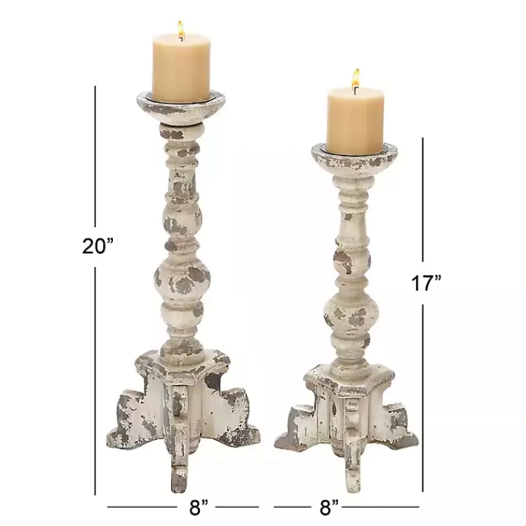 Candle Holders>Kirklands Home Chipped Wood Pillar Candle Holders, Set of 2 White