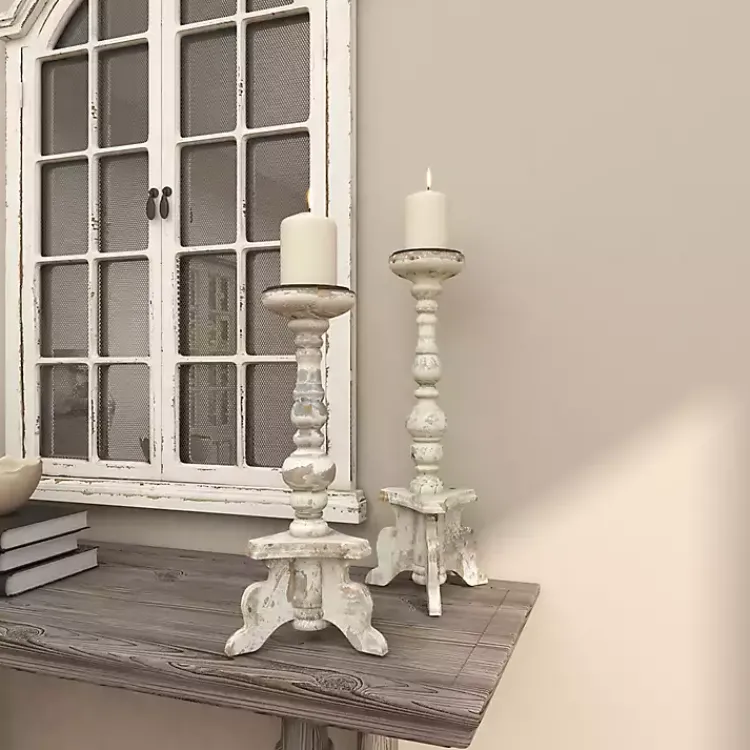 Candle Holders>Kirklands Home Chipped Wood Pillar Candle Holders, Set of 2 White