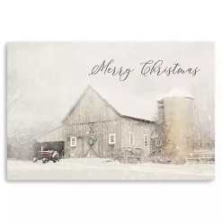 Christmas Art & Wall Decor>Kirklands Home White Christmas Barn Canvas Wall Art