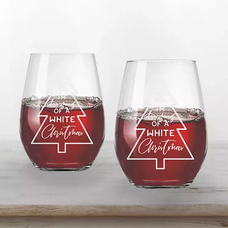 Christmas Dining & Entertaining>Kirklands Home White Christmas Stemless Wine Glasses, Set of 2 Clear
