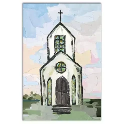 Easter Decorations>Kirklands Home White Church Painterly Canvas Wall Art