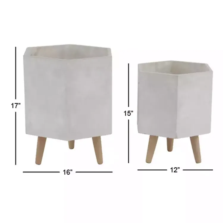 Kirklands Home Clay and Wood Hexagon Planters, Set of 2 White Discount