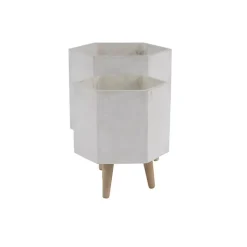 Kirklands Home Clay and Wood Hexagon Planters, Set of 2 White Discount