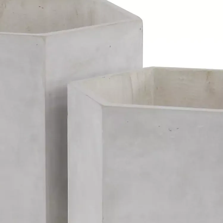 Kirklands Home Clay and Wood Hexagon Planters, Set of 2 White Discount