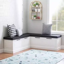 Kirklands Home White Corner Bench with Black Cushions Sale