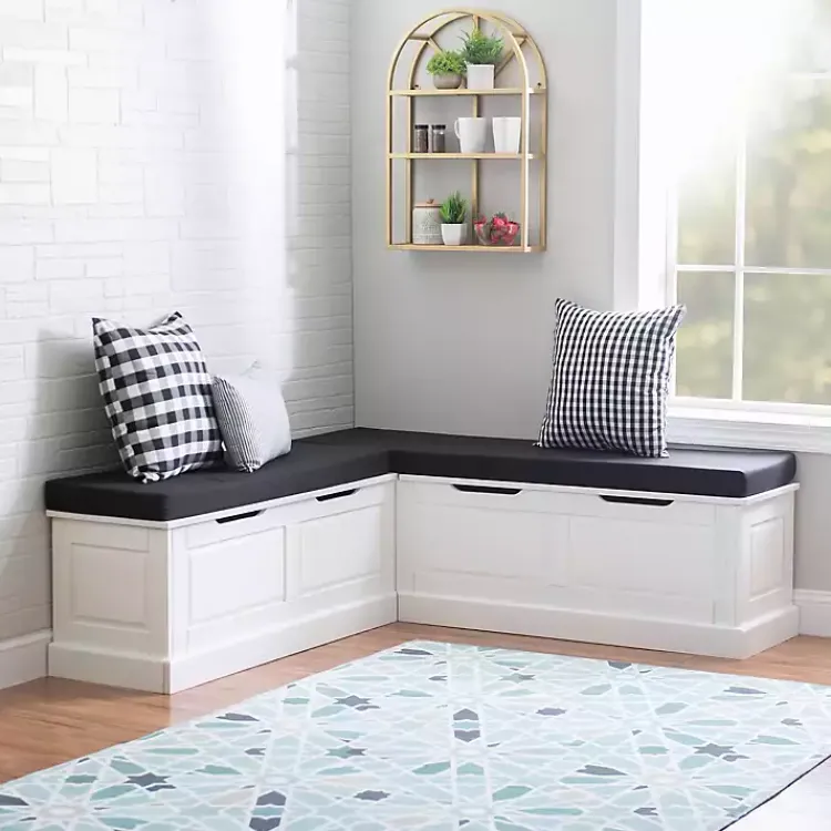 Kirklands Home White Corner Bench with Black Cushions Sale