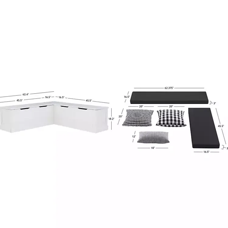 Kirklands Home White Corner Bench with Black Cushions Sale